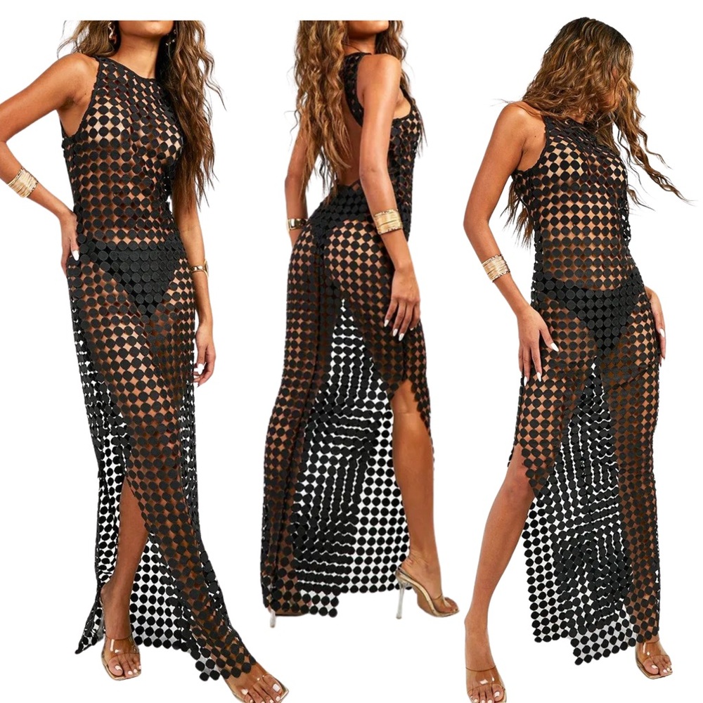Boohoo Black Textured Polka Dot Dress